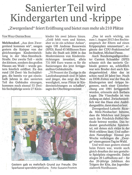 Einweihung Kita Zwergenland im Dezember 2012