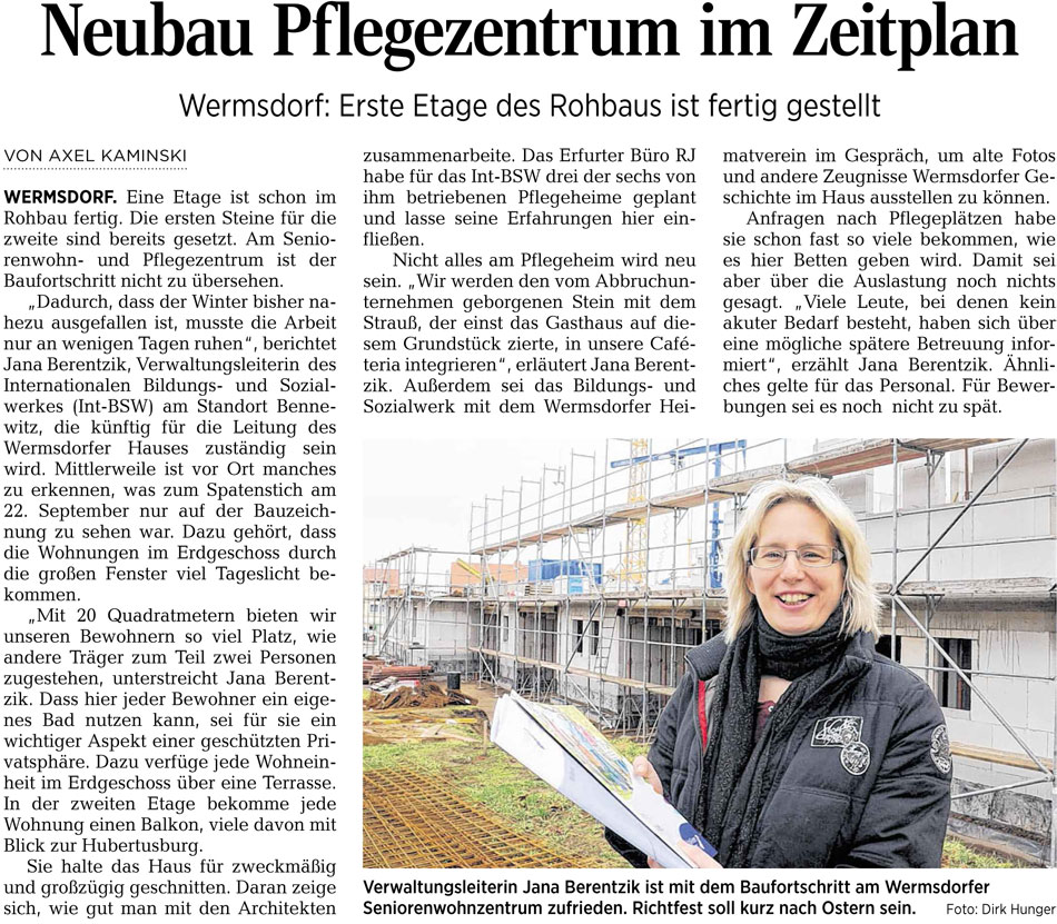 Baufortschritt beim Neubau des Pflegeheims in Wermsdorf im Februar 2015